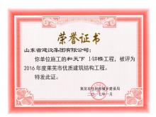 和天下14#樓被評為2016年度萊蕪市優(yōu)質(zhì)結(jié)構(gòu)工程